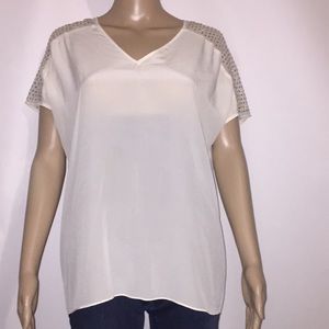 Rebecca Taylor V neck embellished silk top Sz 4
